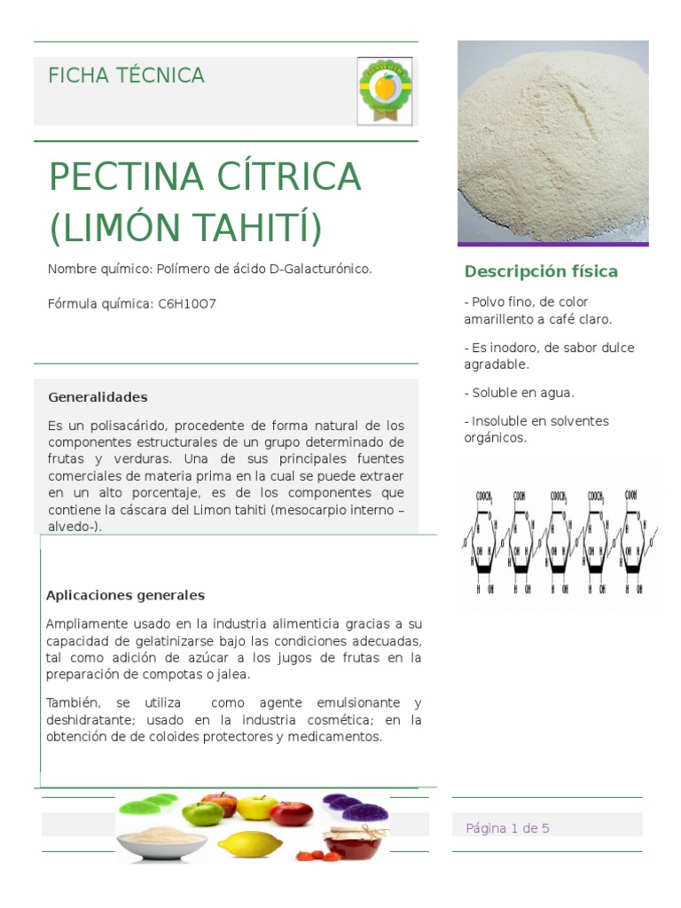 Ficha Técnica Pectina Química Productos quimicos