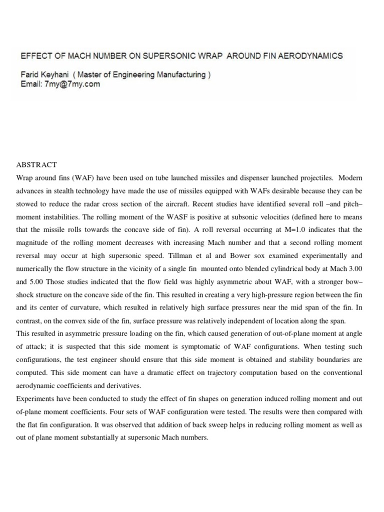 Effect of Mach Number On Supersonic Wrap Around Fin Aerodynamics | PDF ...