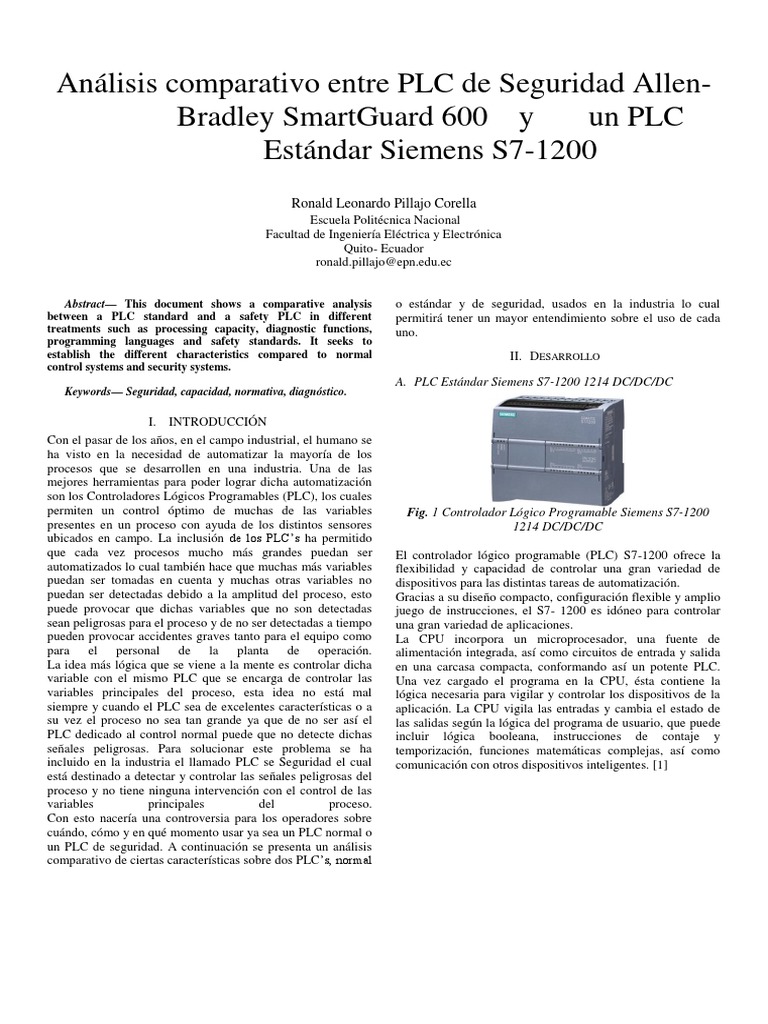 Análisis comparativo PLC de Seguridad AllenBradley vs PLC Estándar