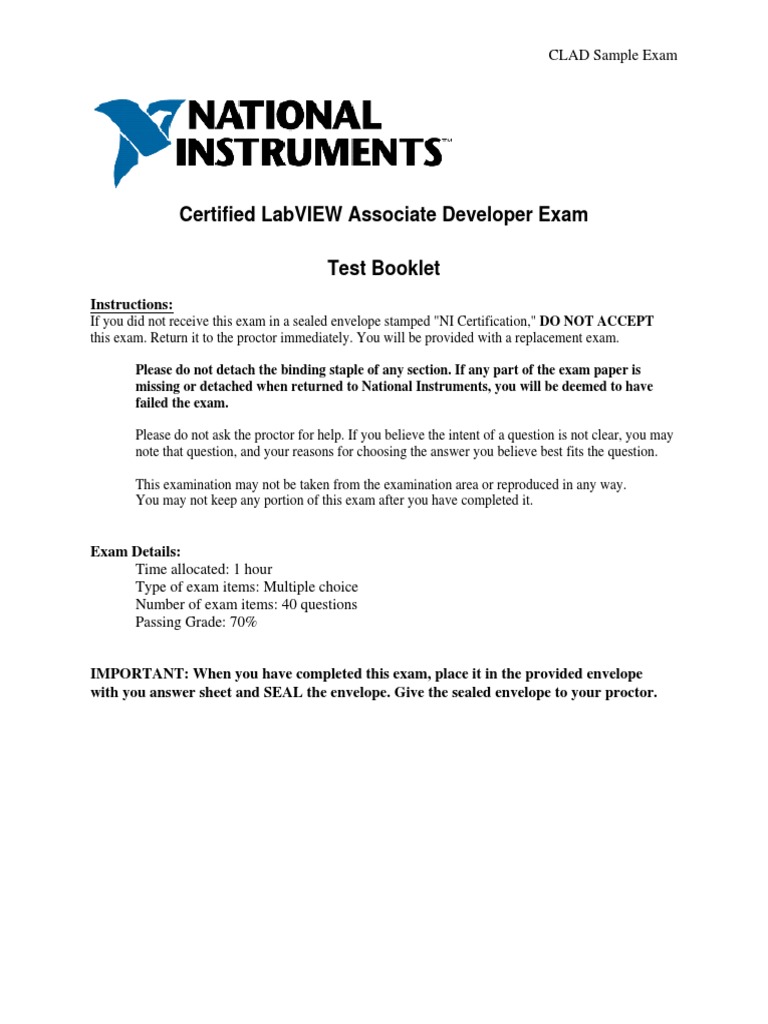 Certified Labview Associate Developer Exam Test Booklet | PDF | C ...