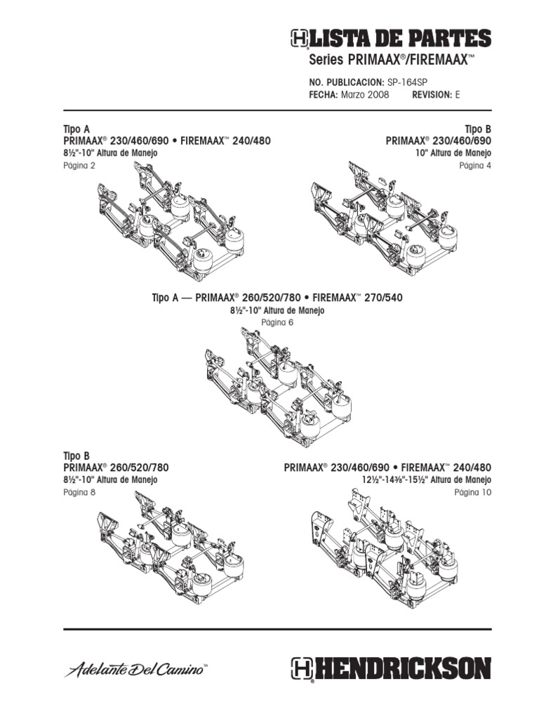 Catalogo de Partes de Suspensiones Hendrickson Series PRIMAAX® y FIREMAAX™ Eje Tornillo