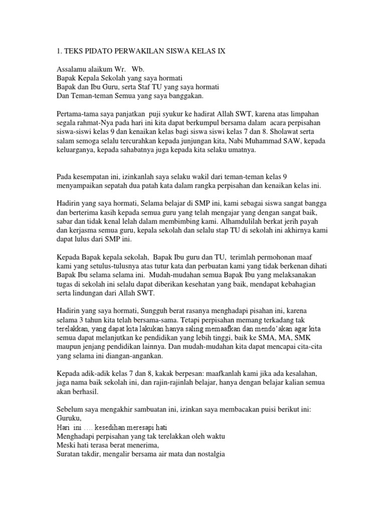 Contoh Pidato Perpisahan