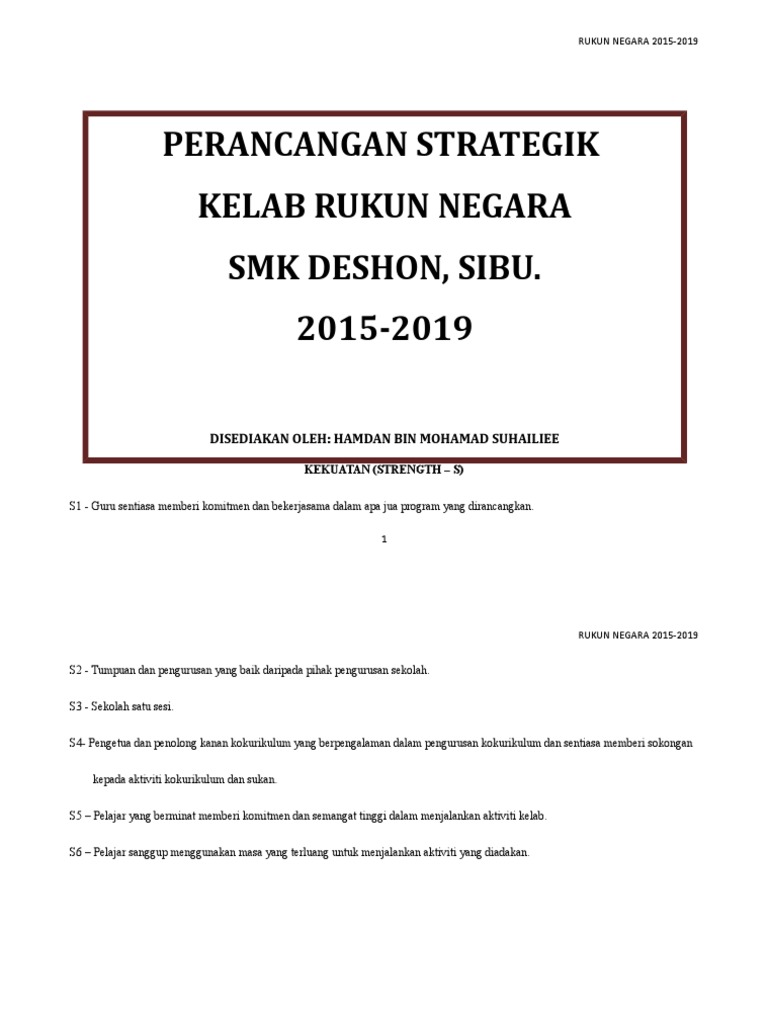 Pelan Strategik Kelab Rukun Negara 2015 2019 Pdf