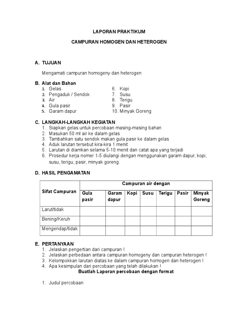 Contoh Teks Laporan Percobaan - Contoh Resource