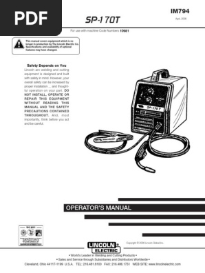 Lincoln Welding Sp 170t Im794 Welding Construction