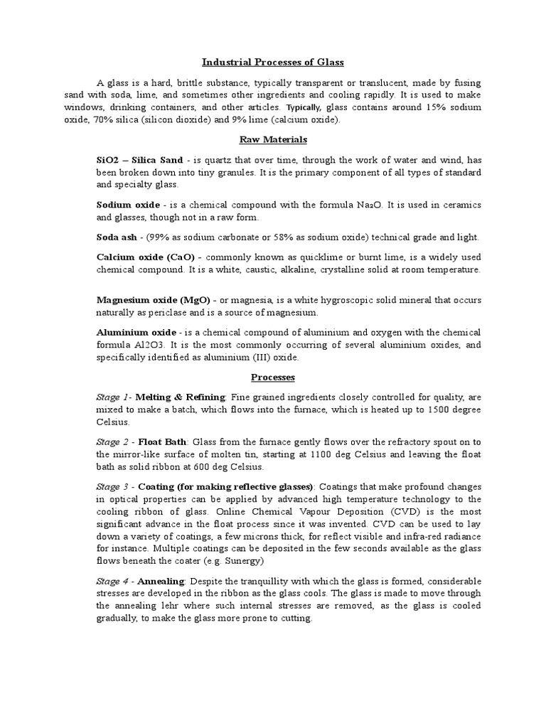 Industrial Processes Of Glass Typically Pdf Silicon Dioxide Glasses