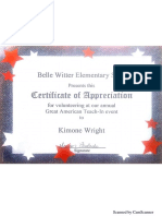 Belle Witter Elementary School Certificate of Appreciation