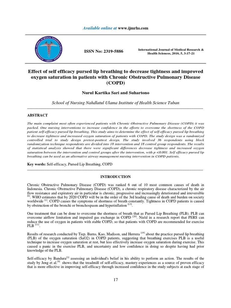 Jurnal Pursed Lip Breathing and Saturation PDF Chronic Obstructive Pulmonary Disease Breathing