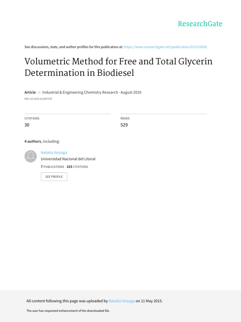 Volumetric Method For Free and Total Glycerin Determination in ...
