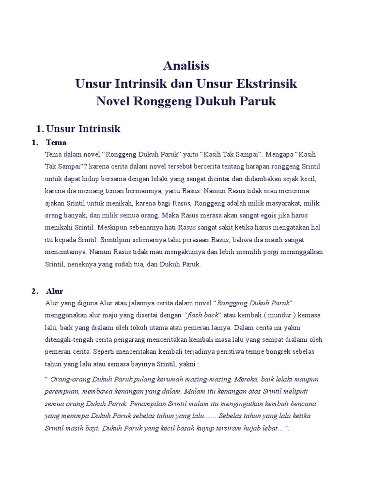 Analisis Unsur Intrinsik Dan Ekstrinsik Novel Ronggeng