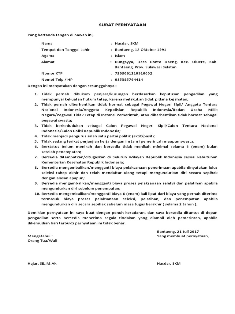 Surat Pernyataan Ns 10 Point
