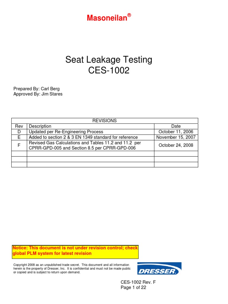 5.3 CES1002FSeat Leakage Testing PDF PDF Valve Flow Measurement