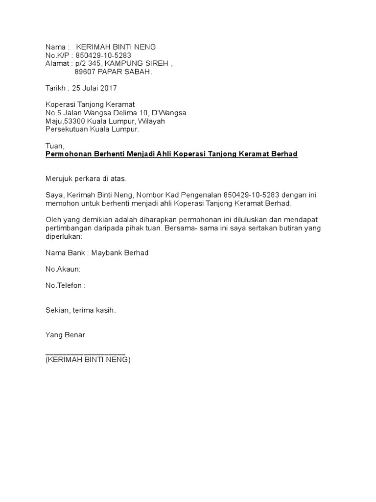 Surat Permohonan Pemberhentian Pdf