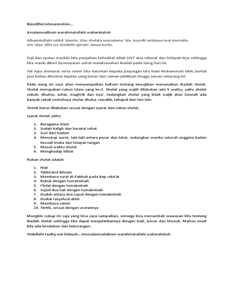 Contoh Kultum Anak Sd