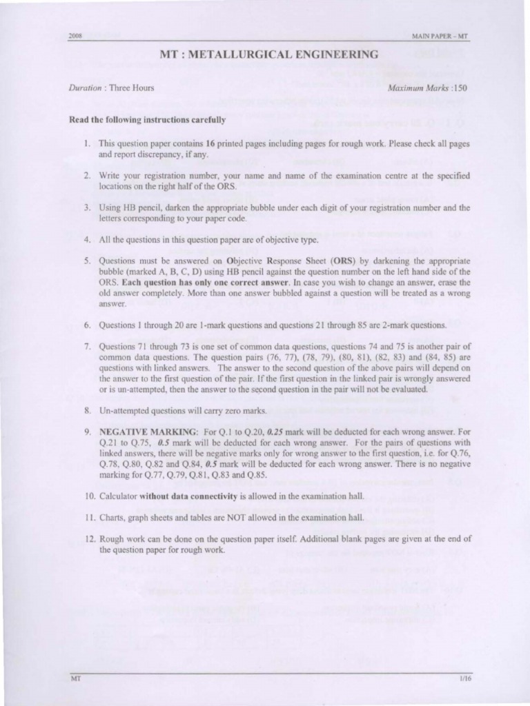 Analysis Of Metallurgical Engineering Examination Paper Pdf