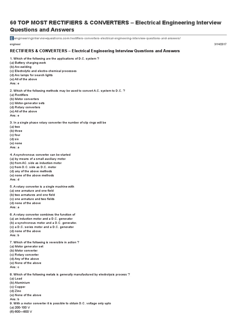 60 TOP MOST RECTIFIERS & CONVERTERS - Electrical Engineering Interview ...
