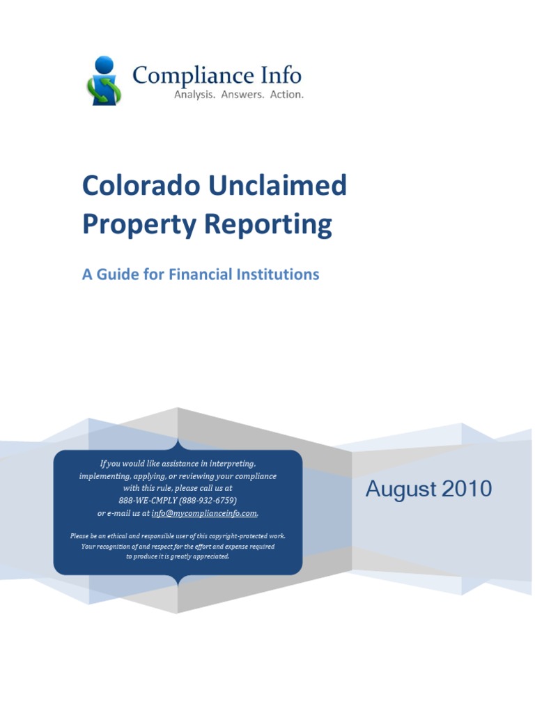 Colorado unclaimed property reporting guide 2010 pdf bonds finance