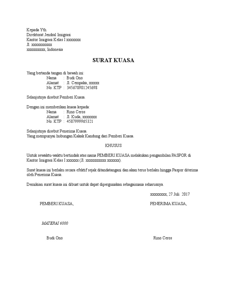 Contoh Surat Penyambungan Pasport