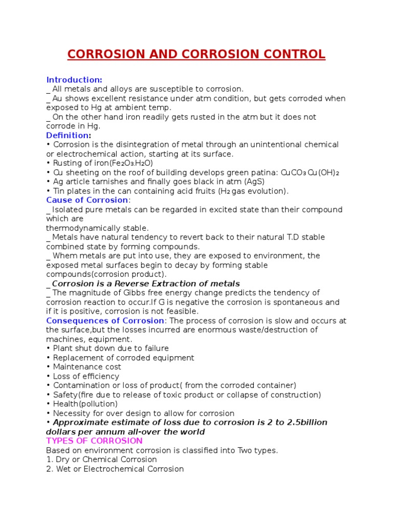 Notes Corrosion | Corrosion | Electrochemistry