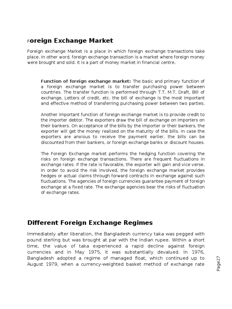 Foreign Exchange Market In Bangladesh Foreign Exchange Market - 