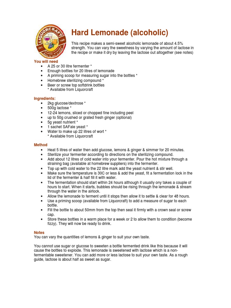 Alcoholic Lemonade Homebrewing Brewing