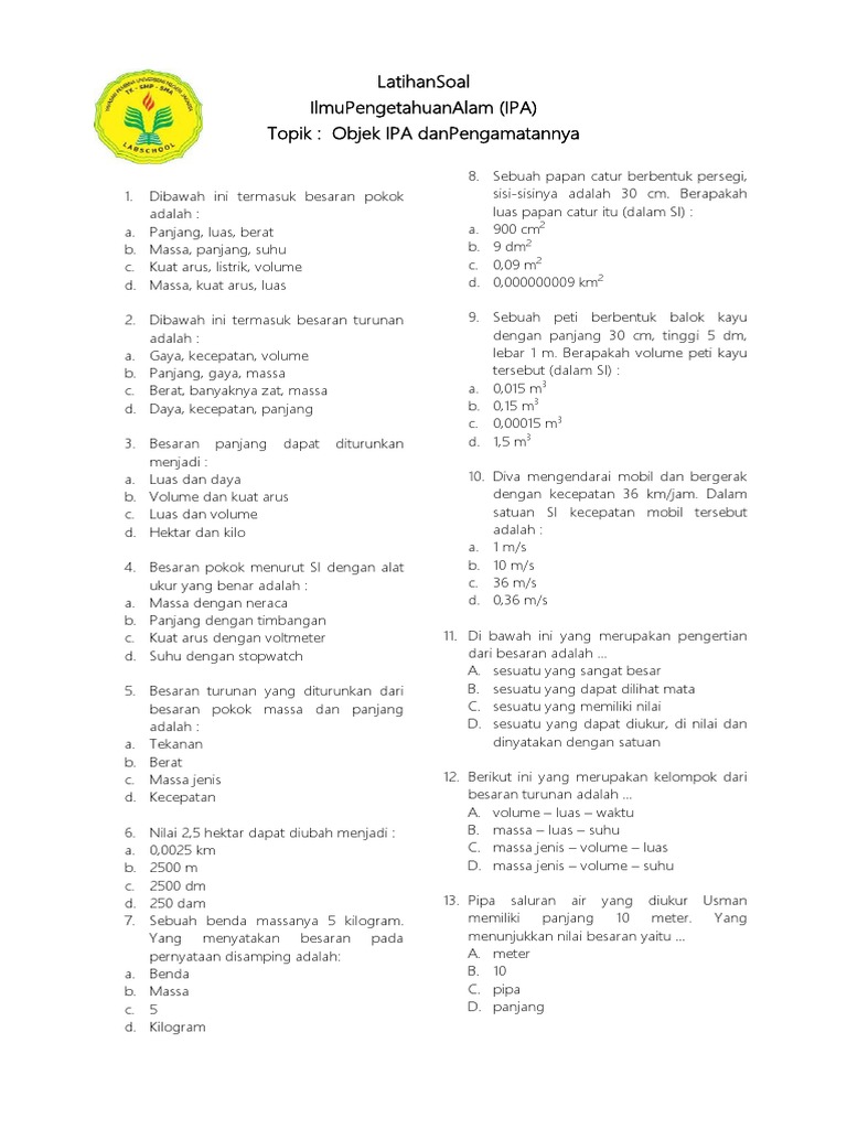 Latihan Soal Objek Ipa Dan Pengamatannya