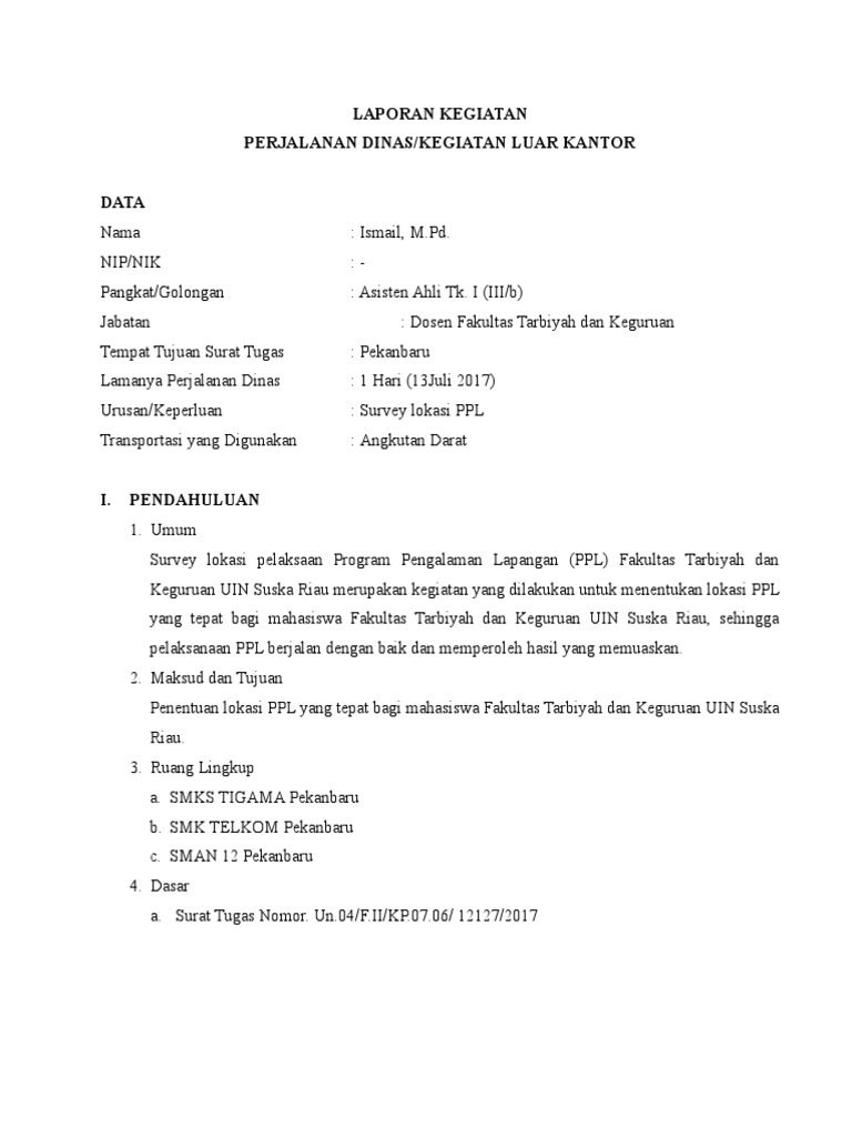 Contoh Surat Laporan Hasil Survey Lapangan Kumpulan Surat Penting
