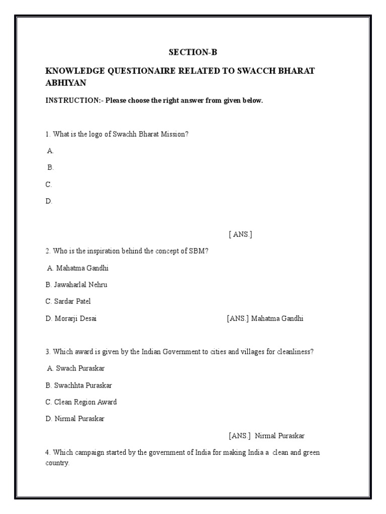 Swachh Bharat Abhiyan Quiz Questions | PDF | Sanitation | Hygiene