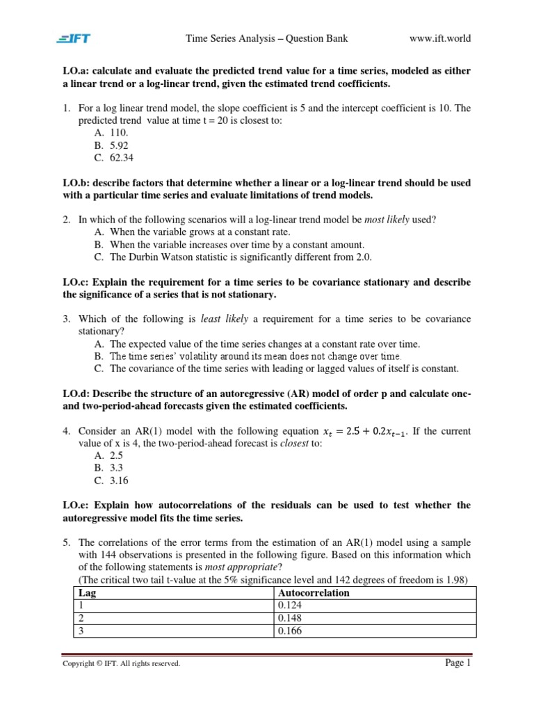 R11 Time-Series Analysis Q Bank PDF | PDF | Time Series ...