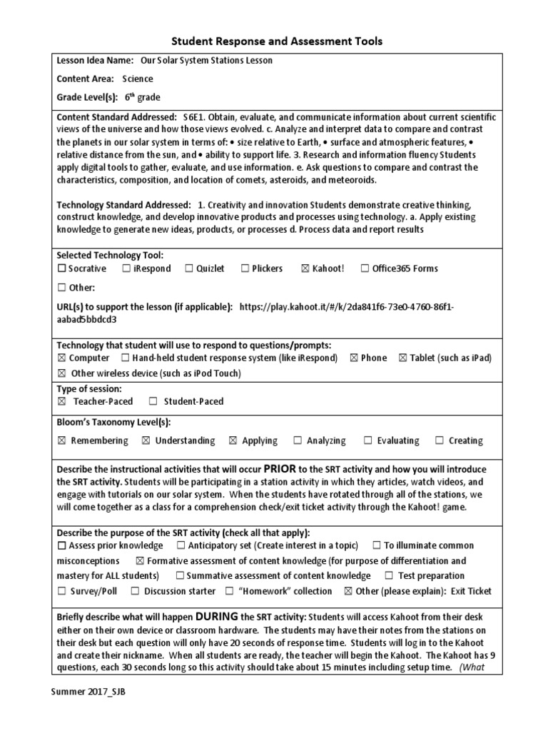 Srtlessontemplate Educational Assessment Reading