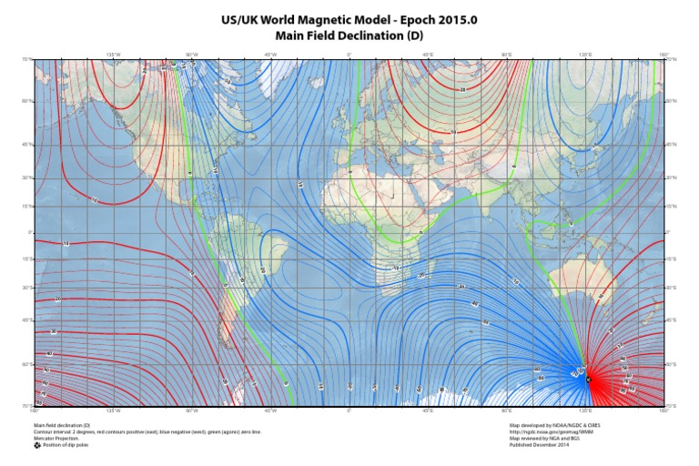 World Model Epoch 2015.0 Main Field Declination (D)