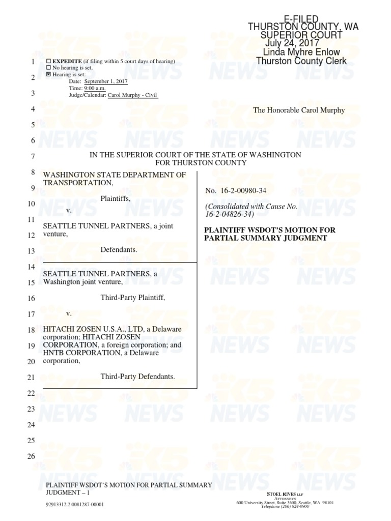 WSDOT's Motion for Summary Judgment | PDF | Summary Judgment | Argument