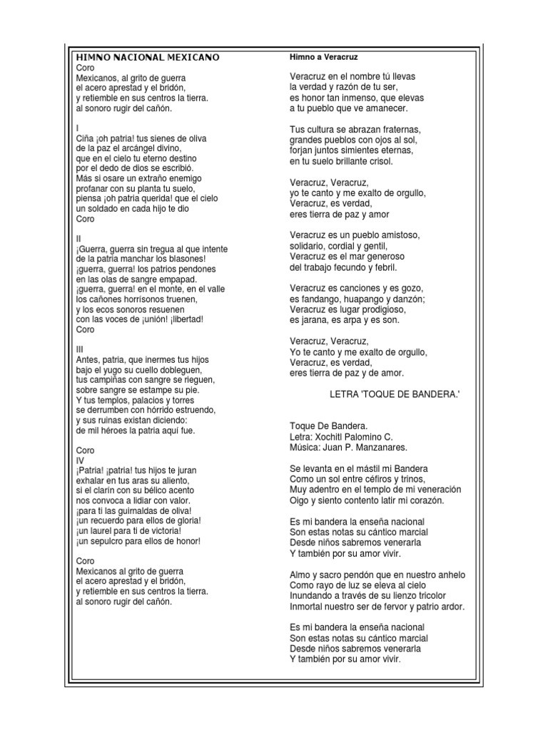 Himno Nacional Mexicano Letra Letra Completa Del Himno Nacional