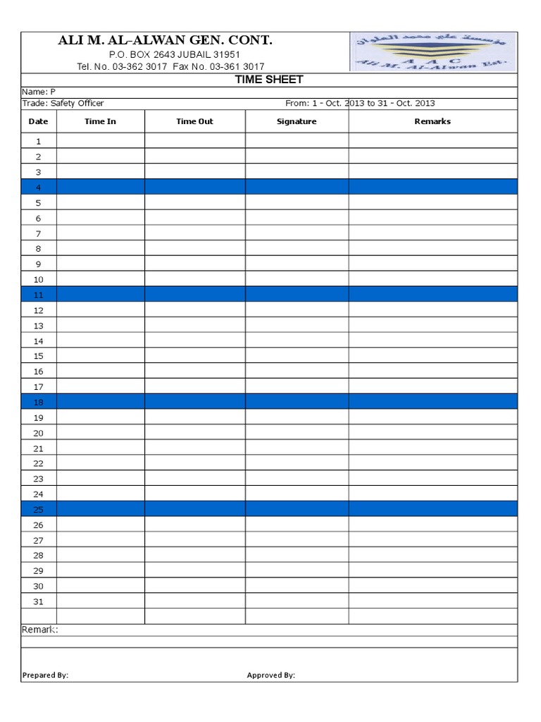 Timesheet for Standby Employee