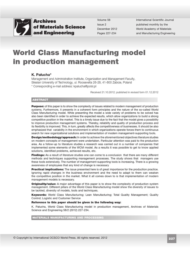 case study on world class manufacturing