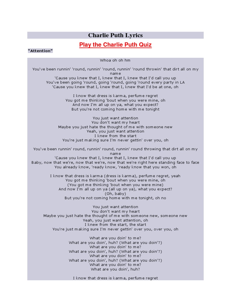 Charlue Puth Attention Recorded Music Leisure Potongan video klip charlie puth di lagu attention (youtube charlie puth). scribd