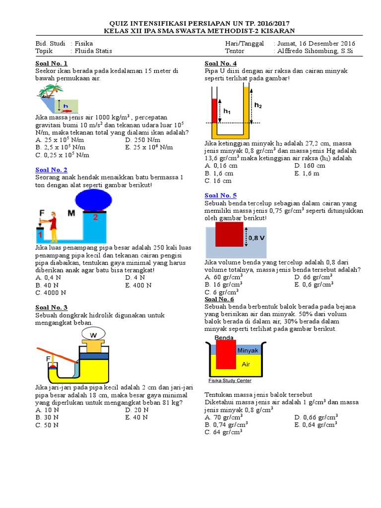 Soal Quiz Fluida Statis