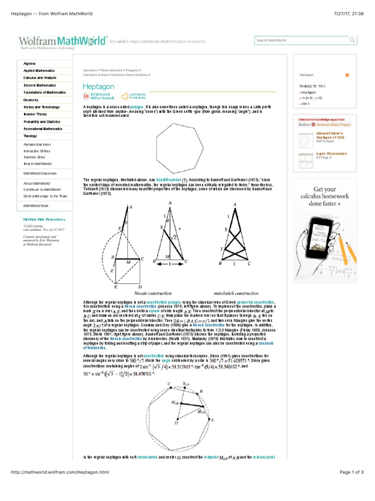 Heptagon - From Wolfram MathWorld | PDF | Geometric Shapes | Elementary ...