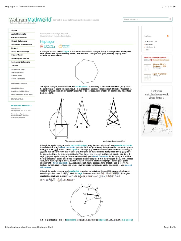Heptagon -- From Wolfram MathWorld  Geometric Shapes 