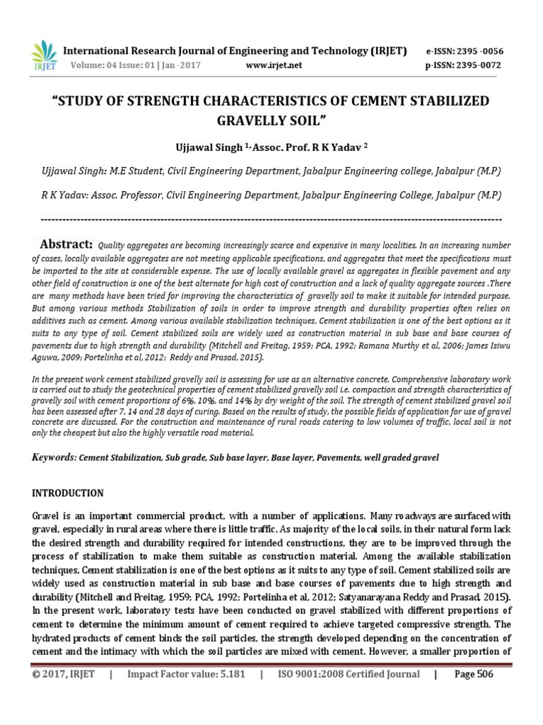 Study of Strength Characteristics of Cement Stabilized Gravelly Soil | PDF