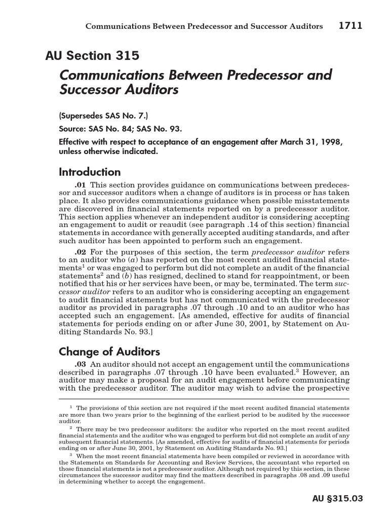 Predecessor-Successor Auditor Communication | PDF | Financial Audit ...
