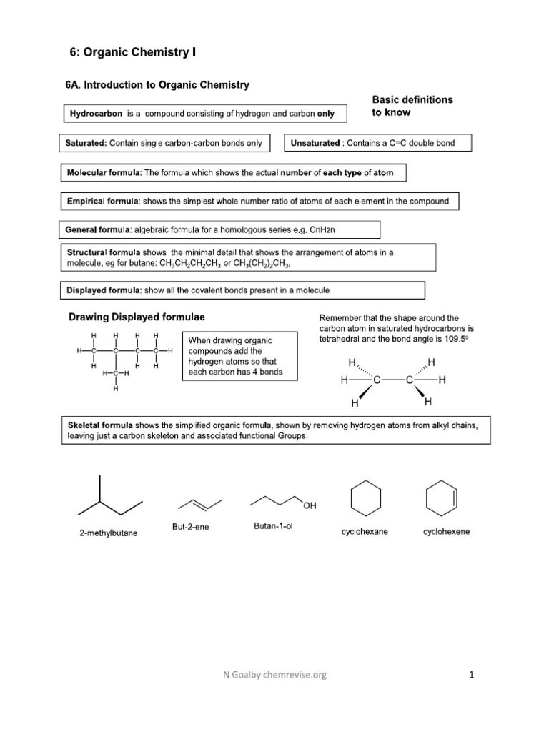 Organic Chemistry Revision Notes For AS Level PDF