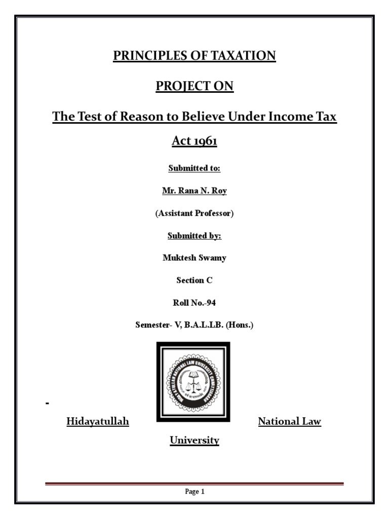 Principles Of Taxation Project On The Test of Reason to Believe Under