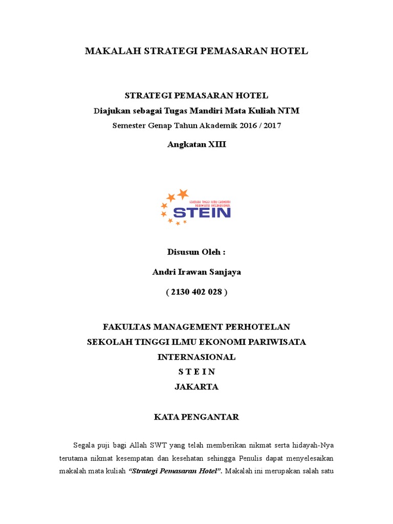 Makalah Strategi Pemasaran Hotel