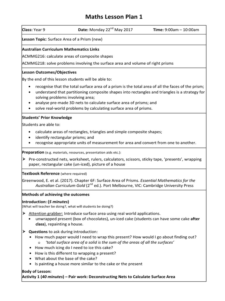 Year 9 Measurement - Maths Lesson Plans | Volume | Lesson Plan