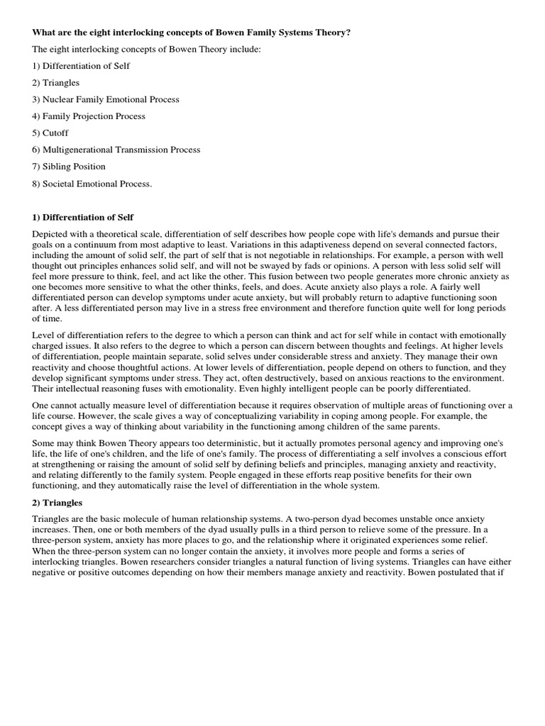Bowen Family Systems Theory Concepts | PDF | Anxiety | Psychiatry ...
