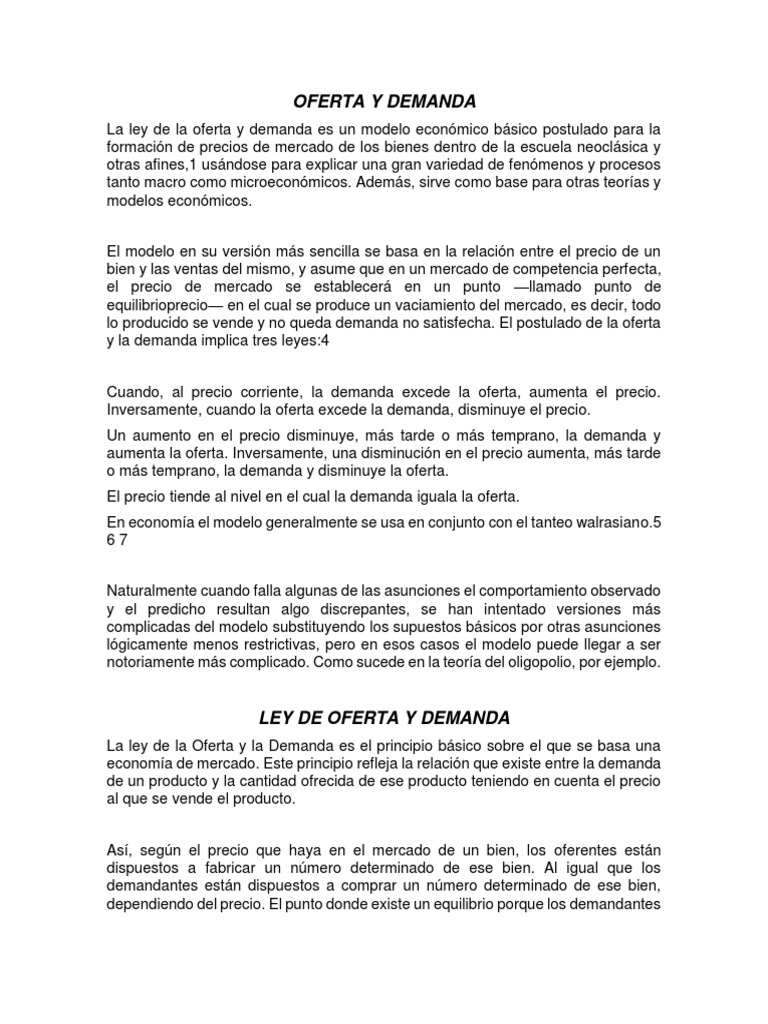 Ley de Oferta y Demanda en Economía | PDF | Elasticidad (economía ...