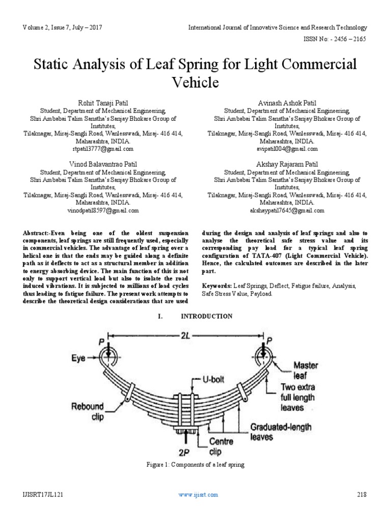 Static Analysis of Leaf Spring Bending Suspension (Vehicle)