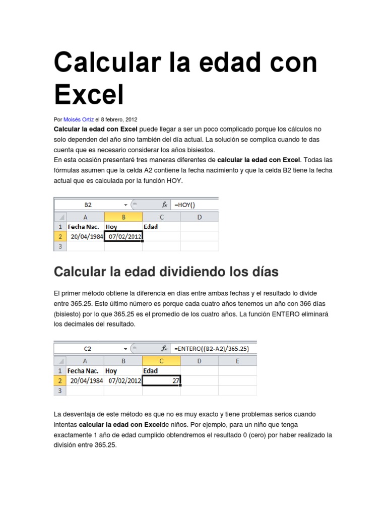 Calcular La Edad Con Excel B sico Microsoft Excel