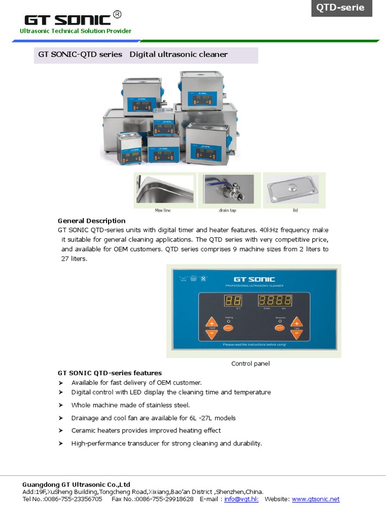 GT SONIC-QTD Ultrasonic Cleaner Brochure | PDF | Ultrasound | Materials